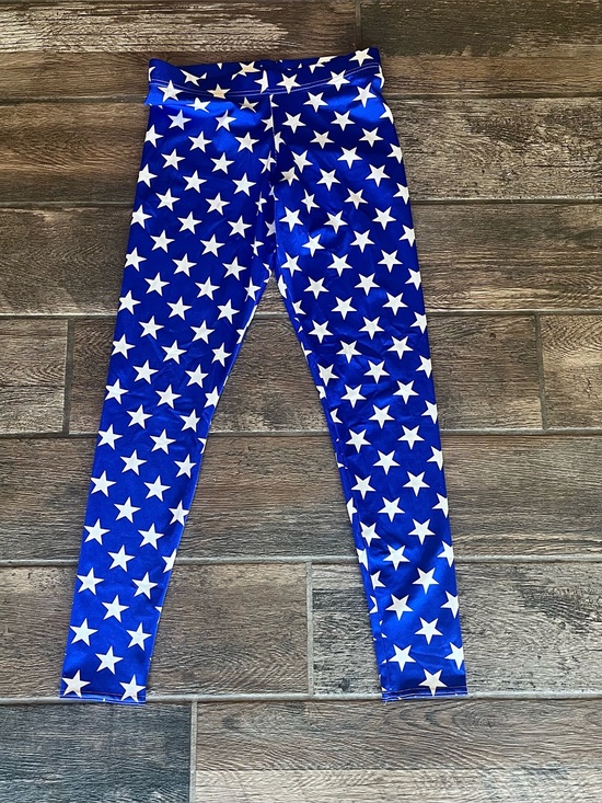 Blackmilk Pants - BlackMilk all over star print leggings blue background M bonus flag lips tank L